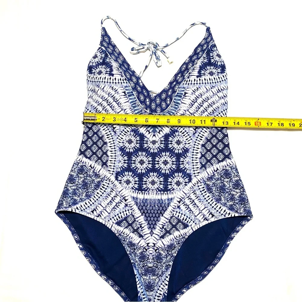 Jessica Simpson Bondi One-Piece Swimsuit Size L Blue & White Tie-Dye Boho - Picture 11 of 15